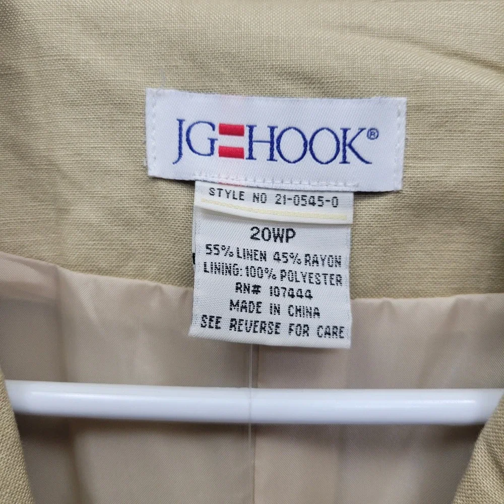 NEW JG Hook‎ Linen Blend Blazer Womens 20WP Lined Classic Natural Beige Business